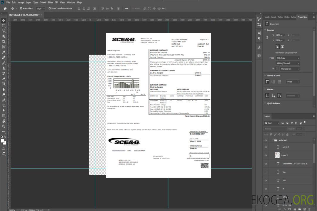Facture commerciale du service public d'électricité SCE&G de Caroline du Sud, SCR template